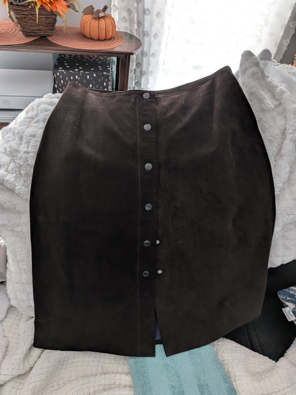 Classic Brown Faux Suede Button-Front Women’s Skirt